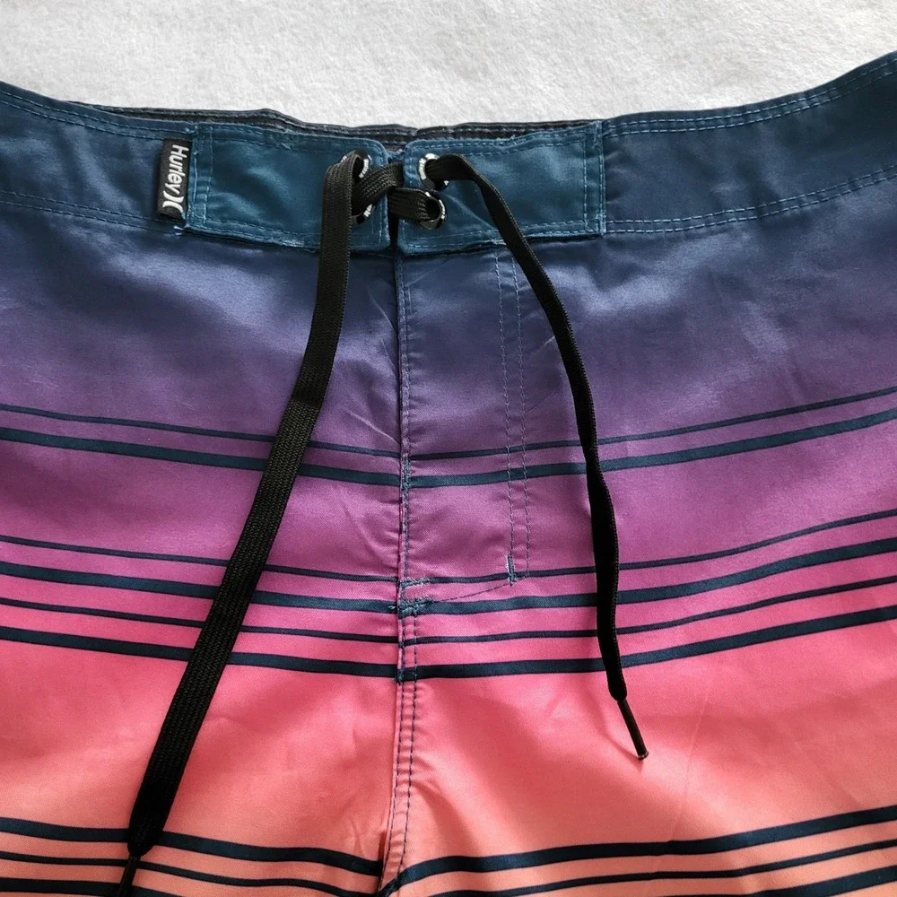 Hurley Board Shorts Boys 10 / 25 Beach Striped Summer Swim Bottoms‎ Colorful